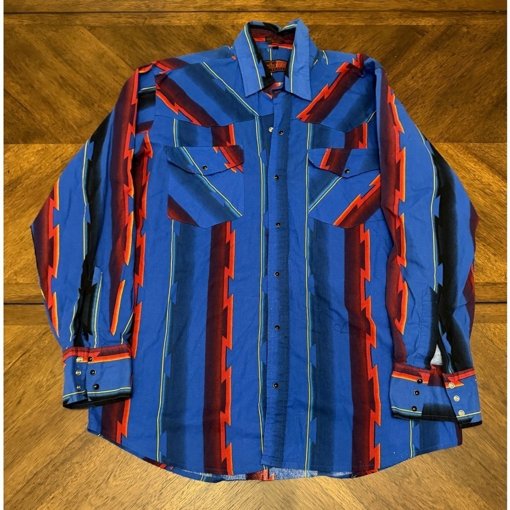 Canyon Guide Outfitters Mens Blue Southwestern Pearl Snap Western Shirt Large